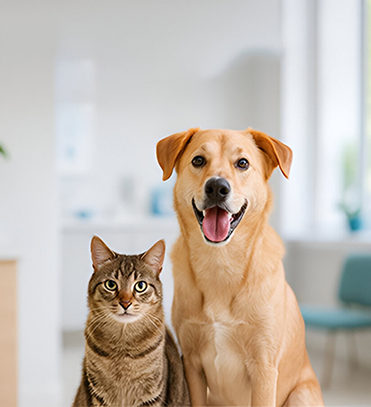 Happy dog and cat